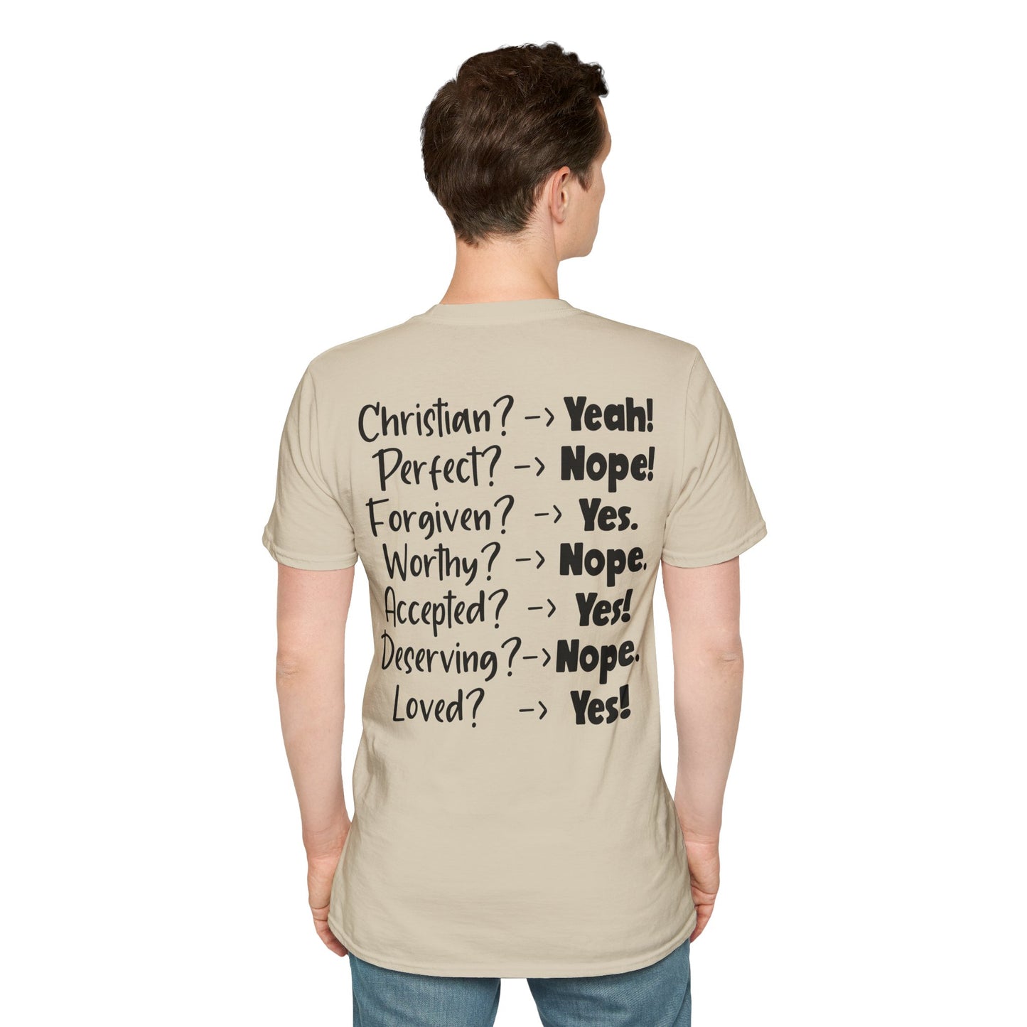 Christian? Yeah! Unisex T-Shirt Back Graphic